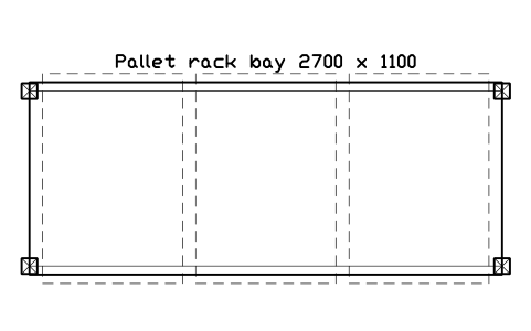 Preview of the Pallet rack bay 2700 x 1100 symbol, block WHL_RACK_2700X1100