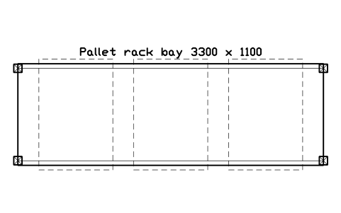 Preview of the Pallet rack bay 3300 x 1100 symbol, block WHL_RACK_3300X1100