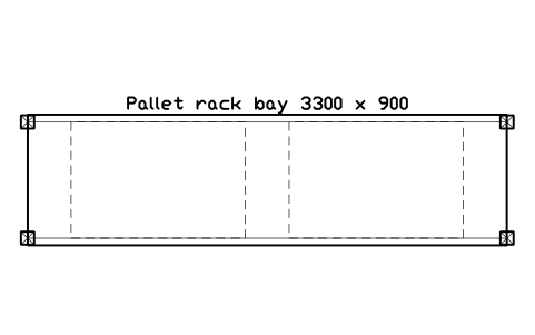 Preview of the Pallet rack bay 3300 x 900 symbol, block WHL_RACK_3300X900