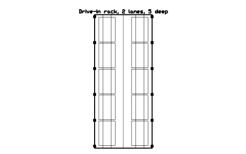 Preview of the Drive-in rack, 2 lanes, 5 deep symbol, block WHL_RACK_DRIVE_IN