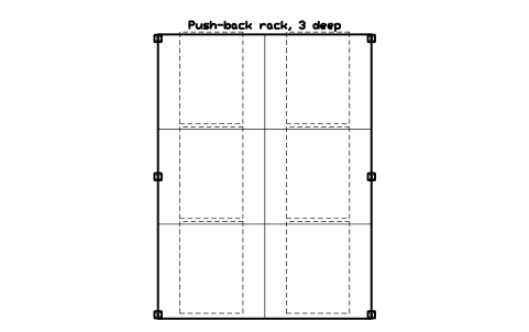 Preview of the Push-back rack, 3 deep symbol, block WHL_RACK_PUSH_BACK