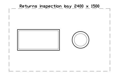 Preview of the Returns inspection bay 2400 x 1500 symbol, block WHL_RETURNS_BAY