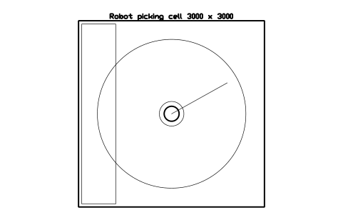 Preview of the Robot picking cell 3000 x 3000 symbol, block WHL_ROBOT_CELL_3000