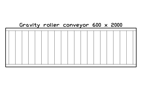 Preview of the Gravity roller conveyor 600 x 2000 symbol, block WHL_ROLLER_GRAV_600