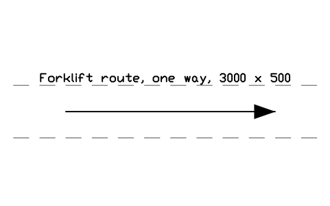 Preview of the Forklift route, one way, 3000 x 500 symbol, block WHL_ROUTE_ONEWAY