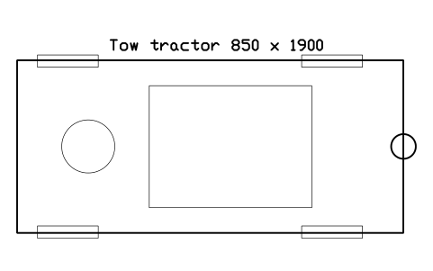 Preview of the Tow tractor 850 x 1900 symbol, block WHL_TOW_TRACTOR