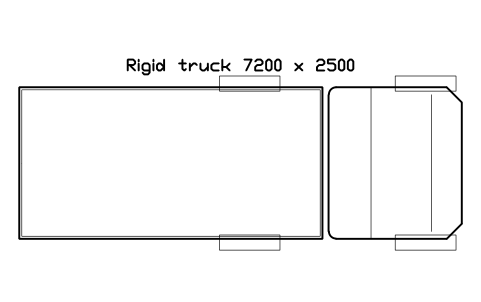 Preview of the Rigid truck 7200 x 2500 symbol, block WHL_TRUCK_RIGID_7200