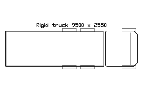 Preview of the Rigid truck 9500 x 2550 symbol, block WHL_TRUCK_RIGID_9500
