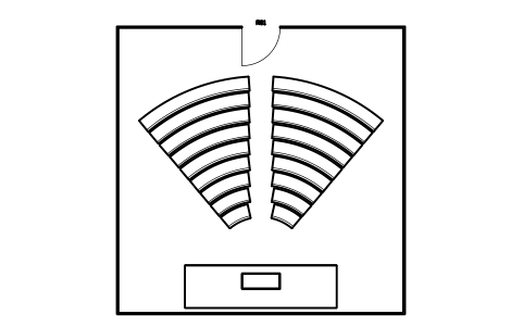 Anteprima del simbolo Chiesa con sedute curve, 18000 x 18000, blocco WSP_ROOM_NAVE_CURVE