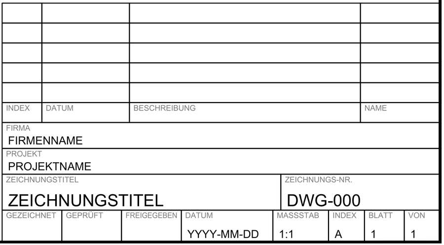 Mit Änderungstabelle-Schriftfeld mit Beschriftung auf Deutsch