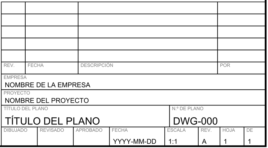 Cajetín Con tabla de revisiones con etiquetas en Español
