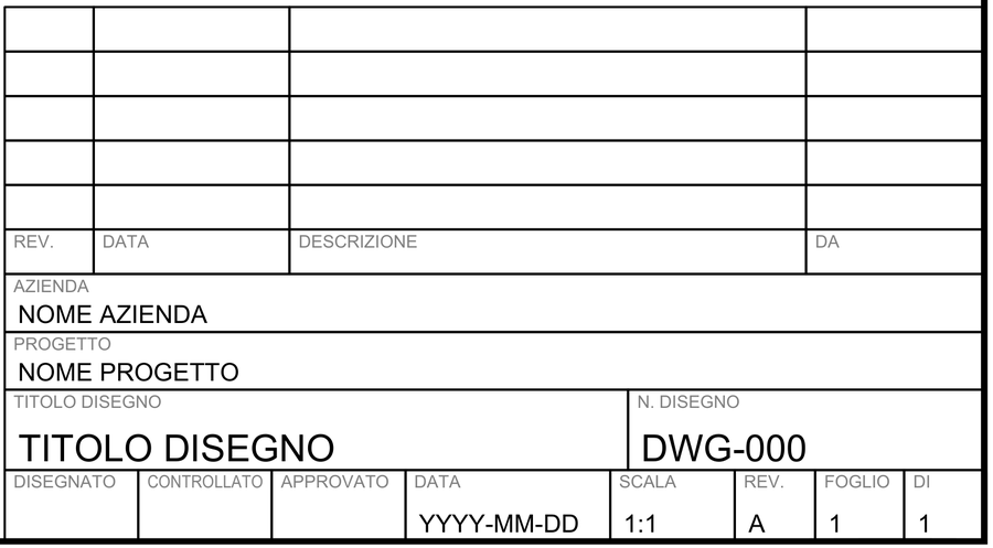 Cartiglio Con tabella revisioni con etichette in Italiano